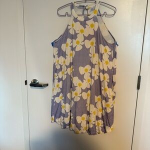 Ava Sky Lavender Floral Halter Swing Dress with Yellow Accents